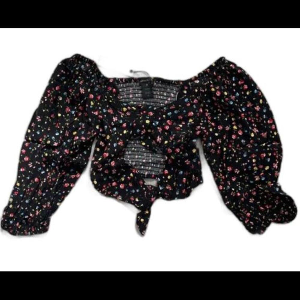 (15)New! Olivaceous Black Floral Crop Top MSRP $68, Sz M